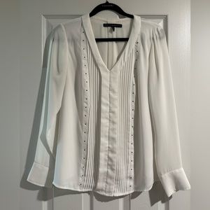 White Pleated Front Blouse with Metal Bead Detail - Size 6 - WHBM